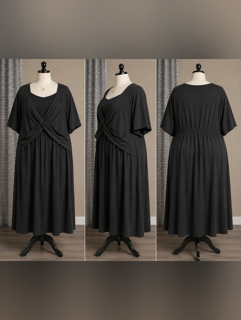 Chic Black Midi Dress with Twist Detail